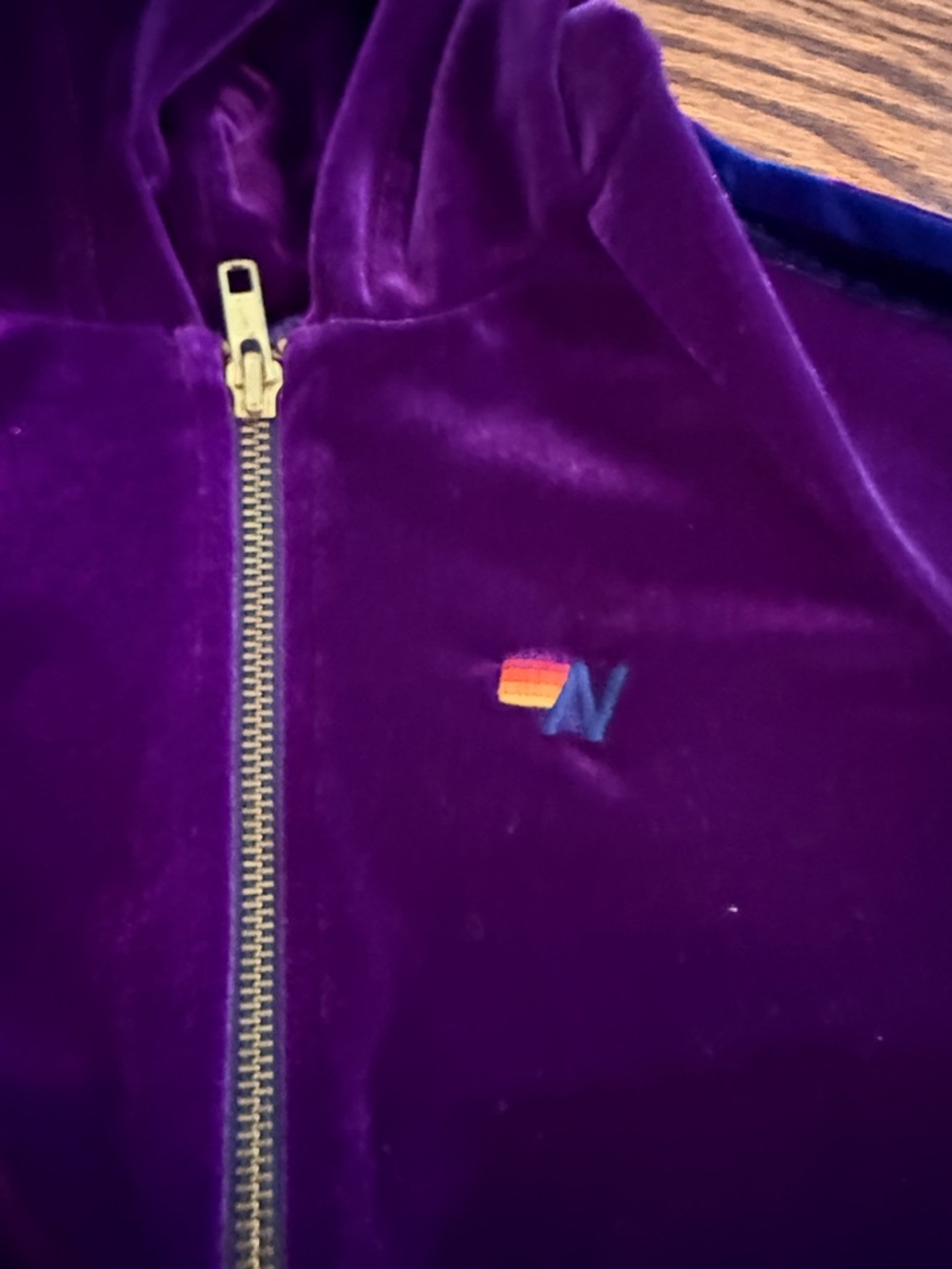 Aviator Nation Purple Velour Zip Hoodie with Rainbow Shoulder Stripes - Picture 2 of 4